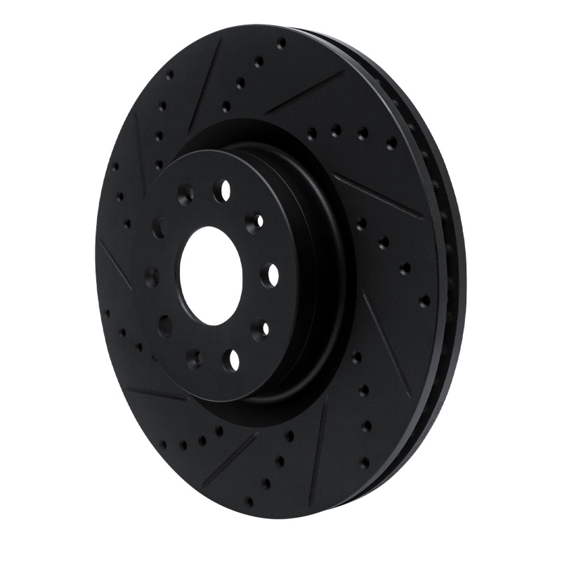 Cadillac CTS Brake Rotor (1) - Front Left - R1 Concepts - Drilled & Slotted - Black - `14-`25